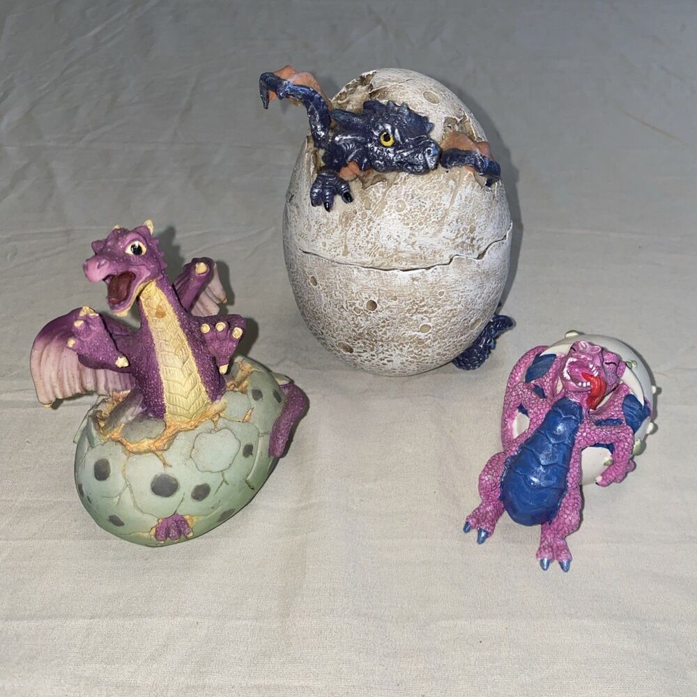 Lot of 3 Hatching Dragons. 2009 Purple Summit, 2013 Purple Summit & Blue Lg Egg